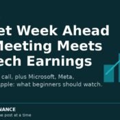 Market Week Ahead Fed meeting and Big Tech earnings, MoneyMind Finance market analysis banner