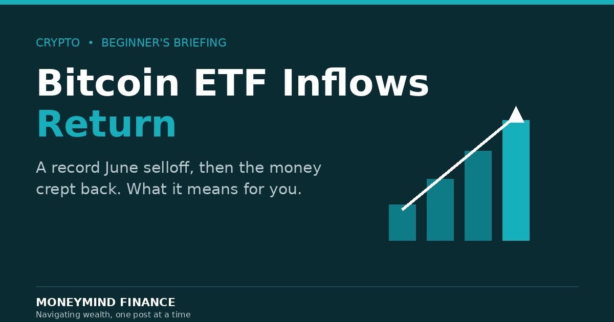 Bitcoin ETF inflows return after record June selloff — MoneyMind Finance market analysis banner