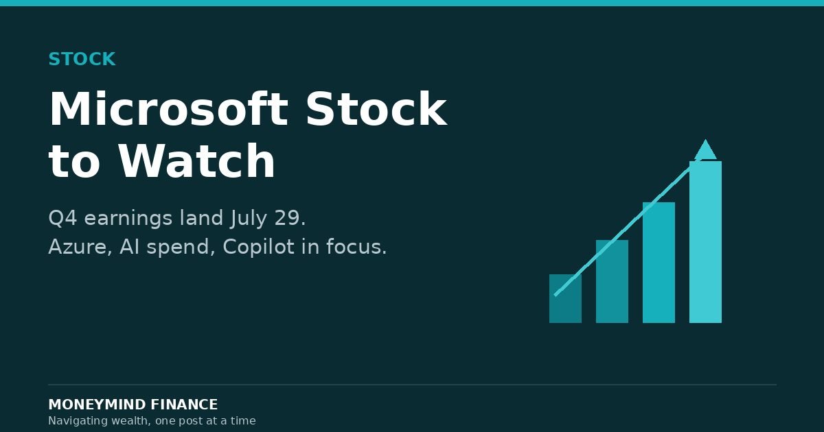 Microsoft stock to watch banner. MoneyMind Finance market analysis banner