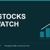 3 AI stocks to watch for beginners, with ascending teal bars and an upward arrow, MoneyMind Finance market analysis banner