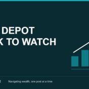 Home Depot stock to watch for beginners, with ascending teal bars and an upward arrow, MoneyMind Finance market analysis banner